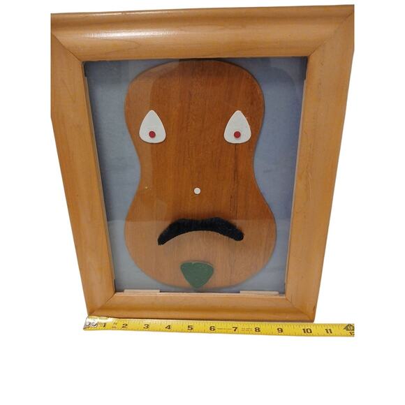 Art 3D Wood Guitar Mustache Man Signed Artist Wooden Frame Wall Hang Whimsical - Picture 4 of 6